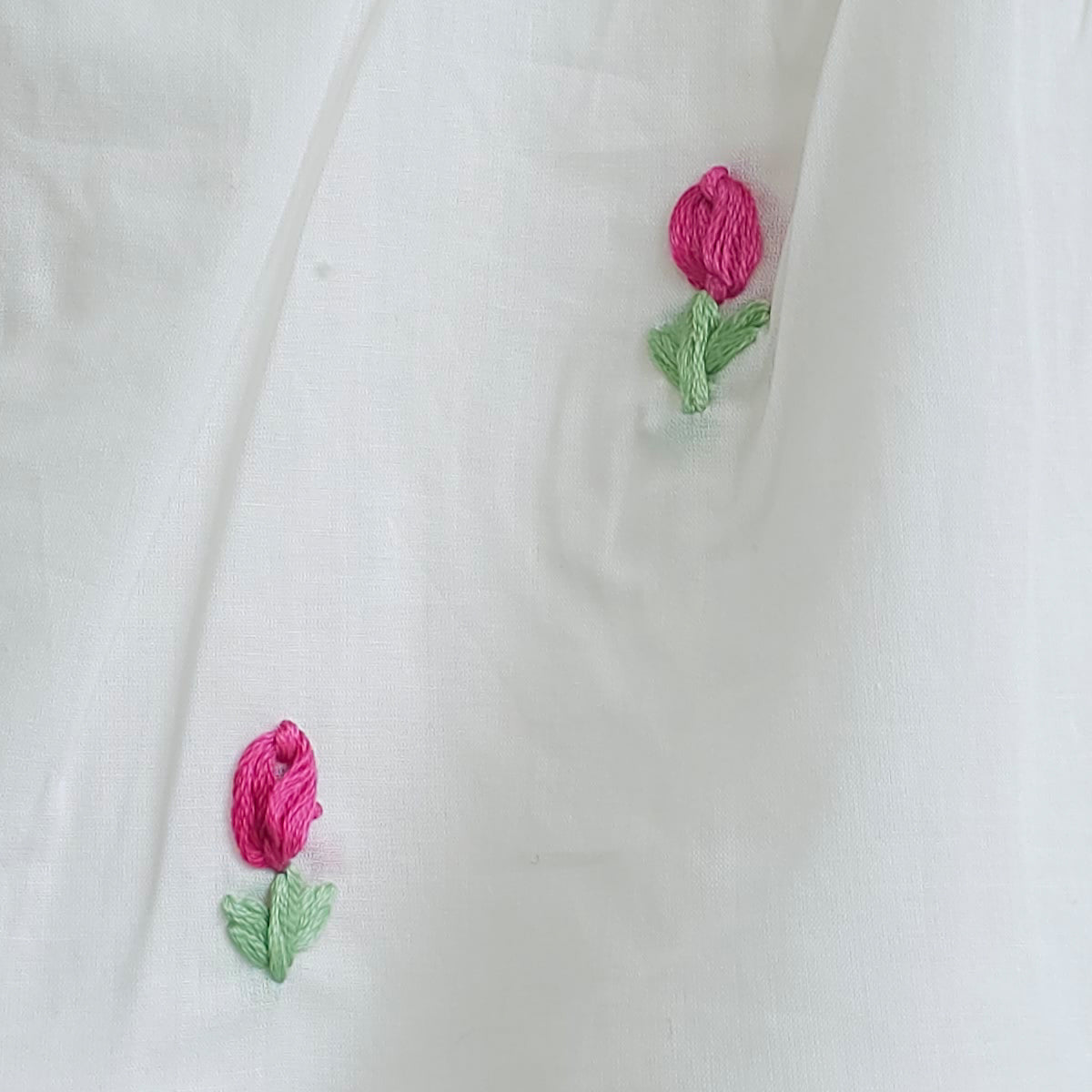 Keebee Organic Cotton Hand-Embroidered Girls White Dress - Tulips
