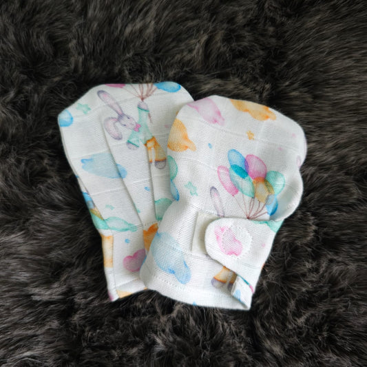 Keebee Organic Cotton Printed Baby Mittens - Bunny with Balloons