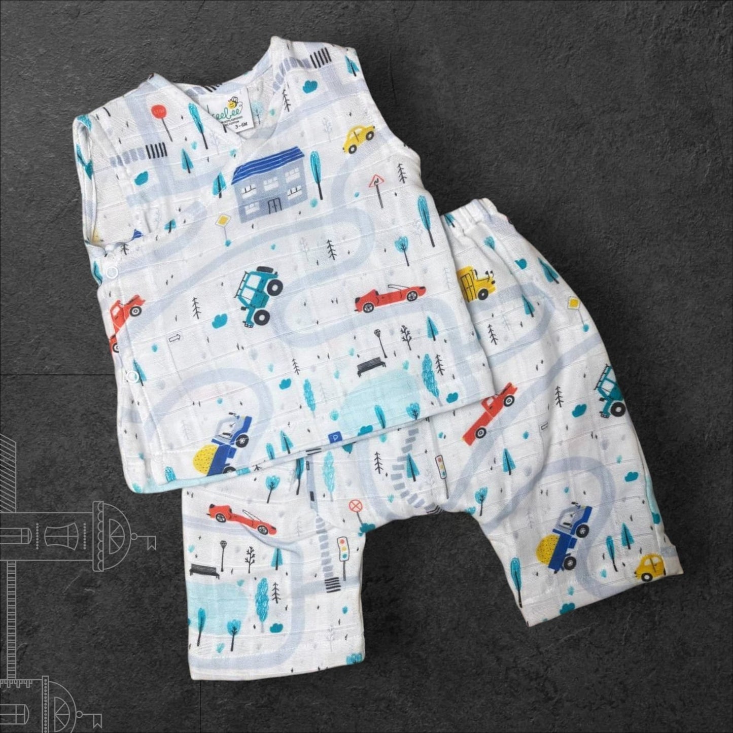 Keebee Organic Cotton Printed Baby Jabla and Diaper Shorts Set - Tiny Town