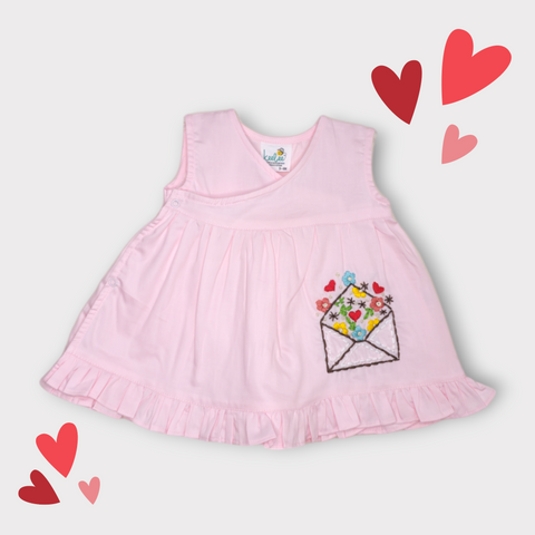 Organic Cotton Embroidered Girls Pink Jhabla / Dress - Love Letter