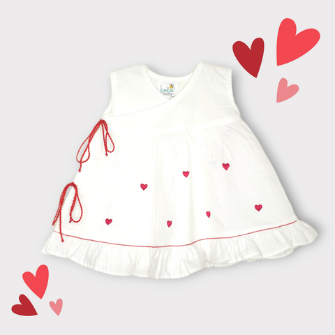 Organic Cotton Embroidered Girls White Jabla / Dress - Hearts