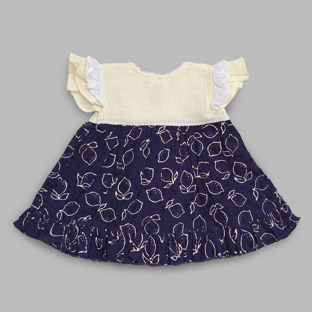 Organic Cotton Embroidered Girls Yellow & Blue Jabla/Wrap Dress - Lemons