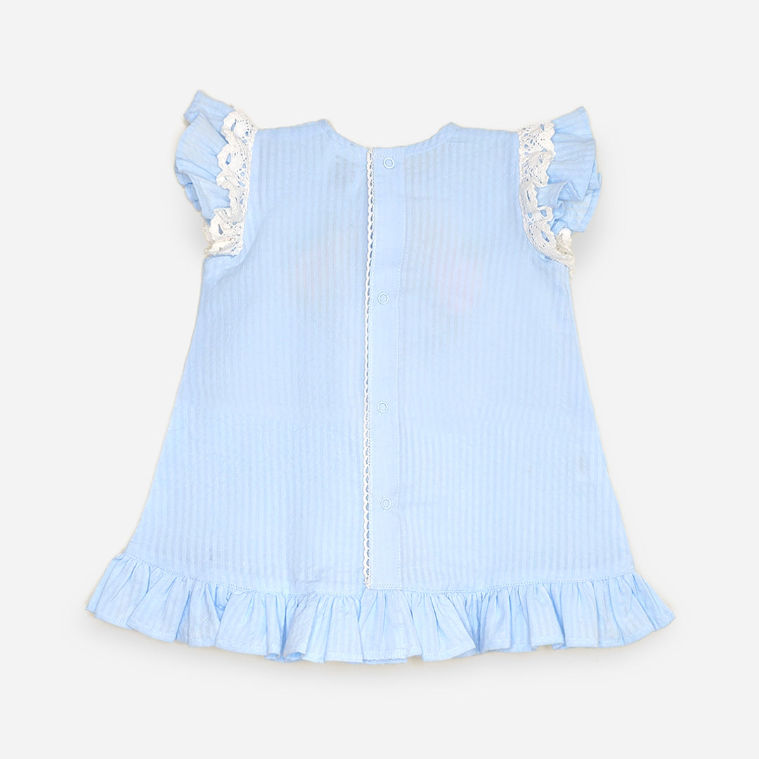 Keebee Organic Cotton Hand Embroidered Blue Baby Girl Dress - Blossom
