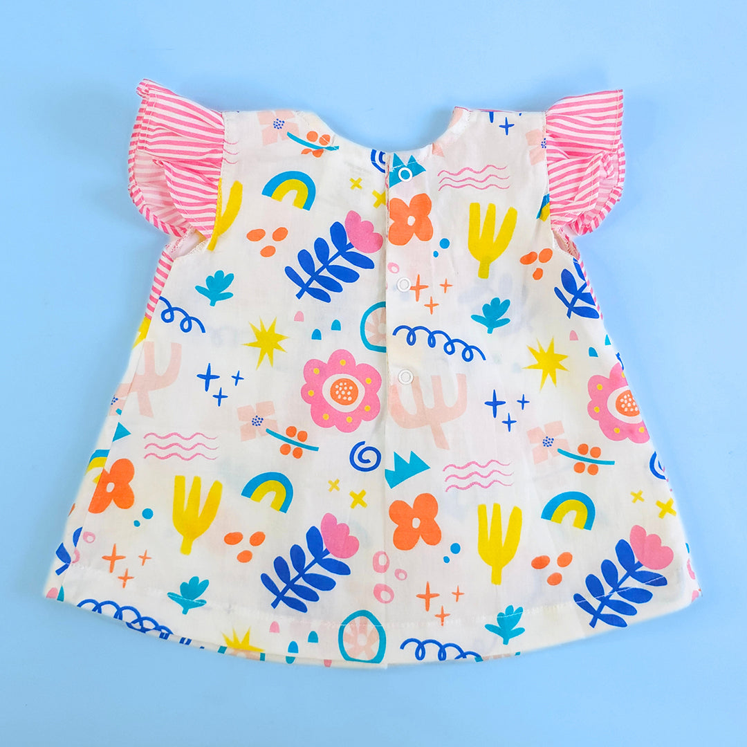 Keebee Organic Cotton Printed Baby Girl Pink Bow Dress- Lil Picasso