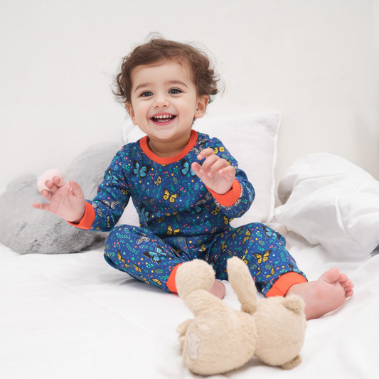 Certified Organic Cotton Full Sleeve Lounge Nightsuit PJ Set - Butterfly Garden