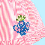 Keebee Organic Cotton Embroidered Pink Striped Girls Dress - Flower Pot