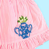 Keebee Organic Cotton Embroidered Pink Striped Girls Dress - Flower Pot