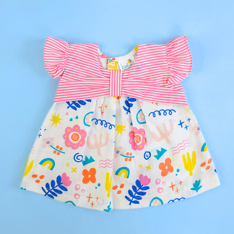Keebee Organic Cotton Printed Baby Girl Pink Bow Dress