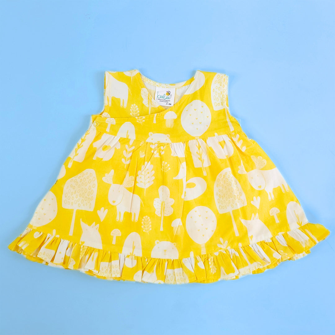 Keebee Organic Cotton Printed Girls Wrap Dress - Enchanted Forest