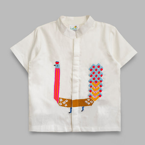 Organic Cotton Embroidered Shirts - Peacock
