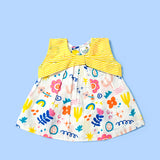 Keebee Organic Cotton Printed Girls Yellow Bow Dress - Lil Picasso
