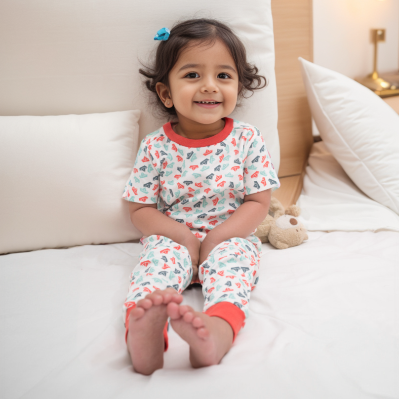 Certified Organic Cotton Half Sleeve Lounge Nightsuit PJ Set Paper B