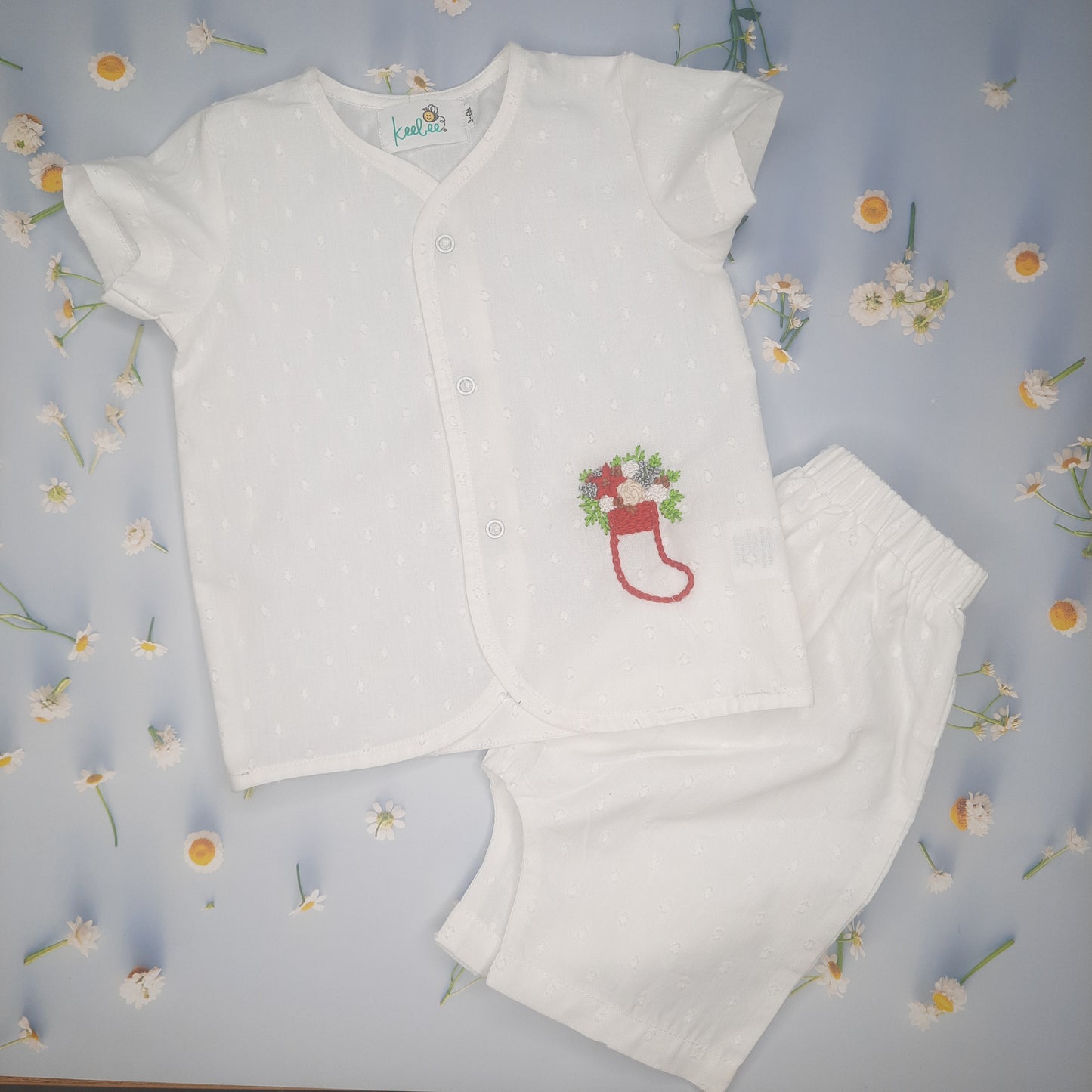 Organic Cotton Embroidered Jabla and Pants Set - Holiday Sock