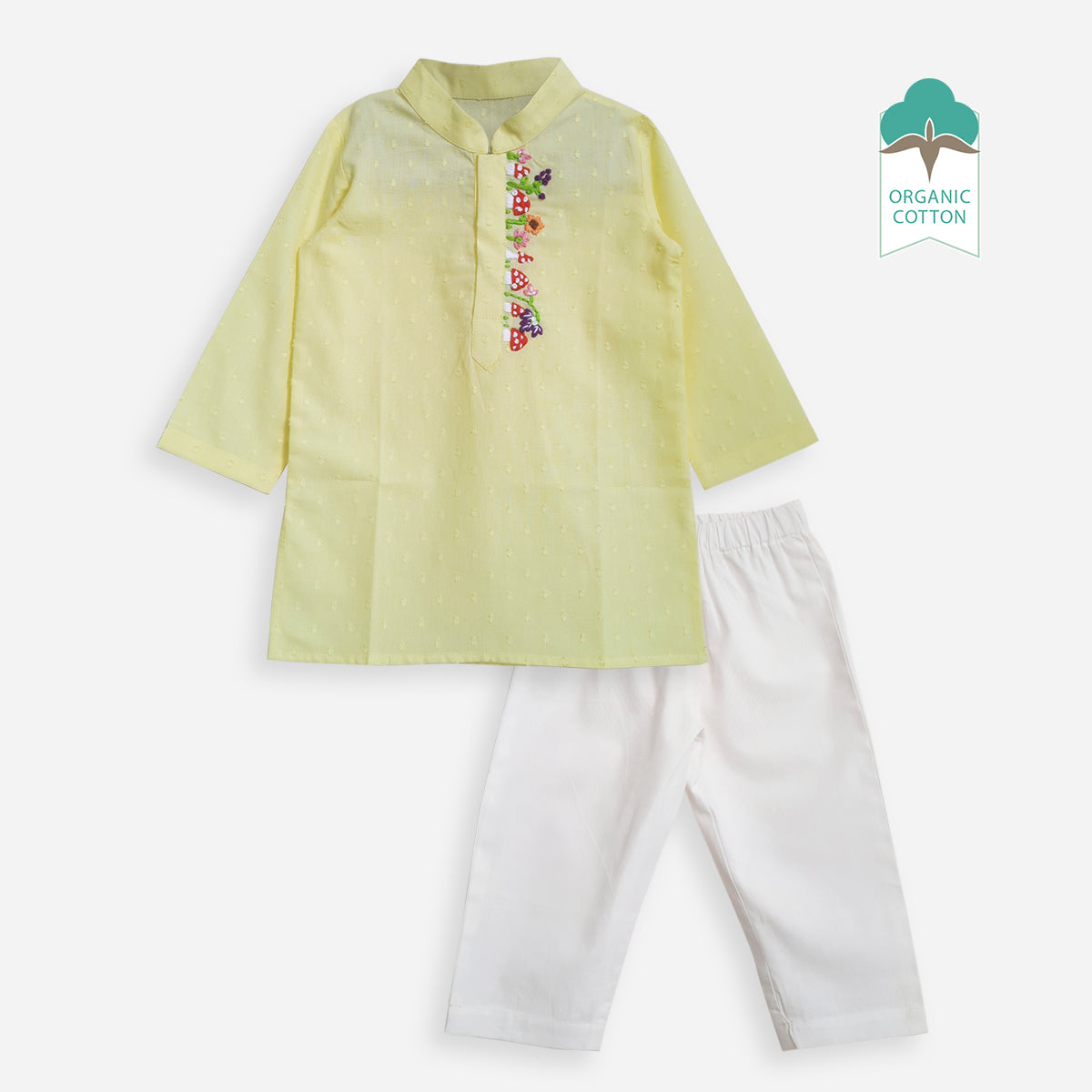 Organic Cotton Embroidered Kurta paired with Pajama Pants - Mushroom Cluster