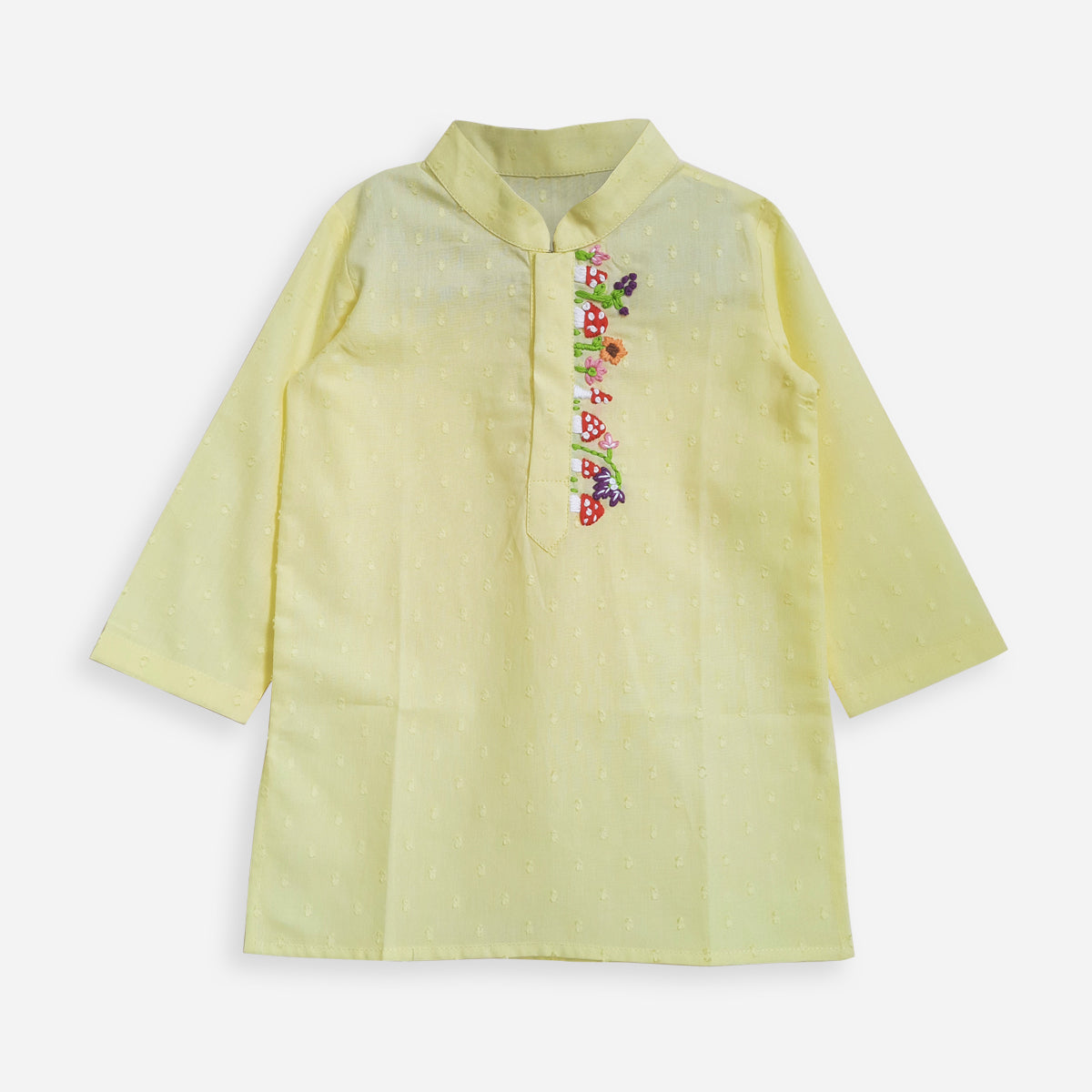 Organic Cotton Embroidered Kurta paired with Pajama Pants - Mushroom Cluster