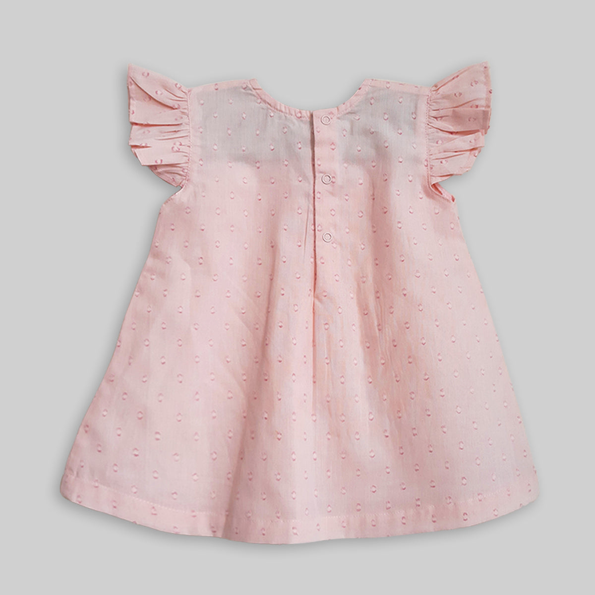 Keebee Organic Cotton Putta Ruffle Sleeve Girls Bow Dress - Peach