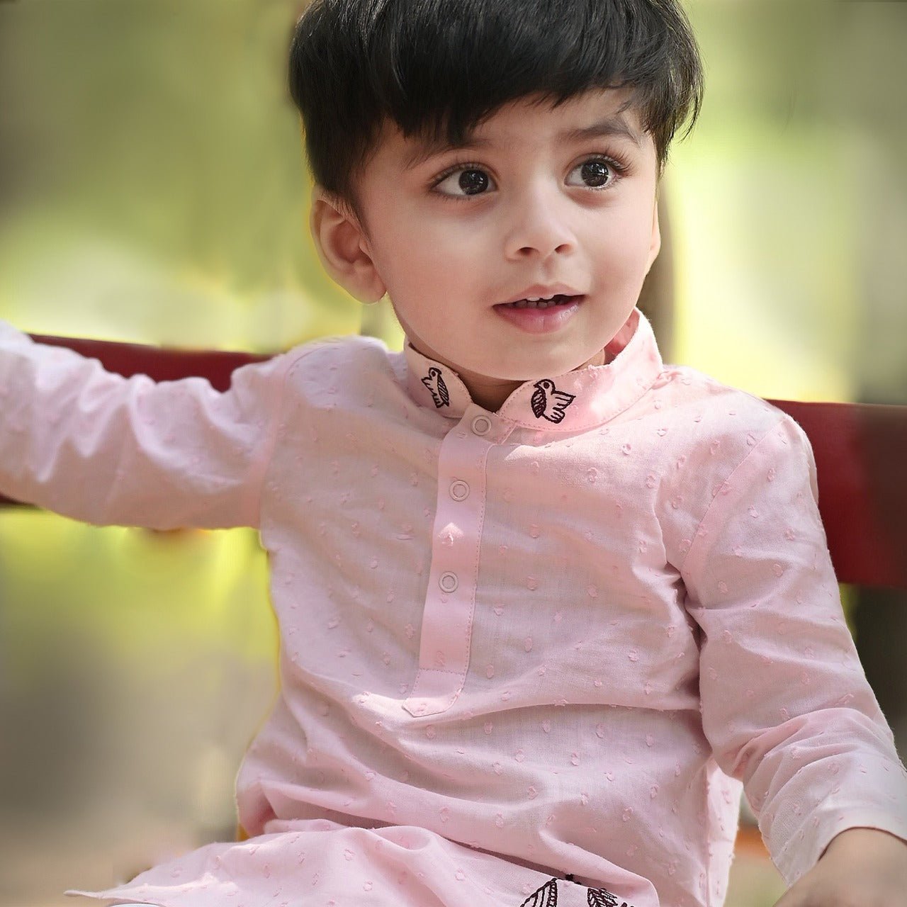 Keebee Organic Cotton Embroidered Peach Kurta paired with Pajama Pants - Reindeer