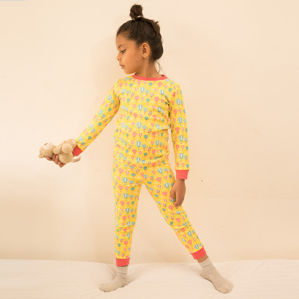 Certified Organic Cotton Full Sleeve Lounge Nightsuit PJ Set - Hot Air Balloon