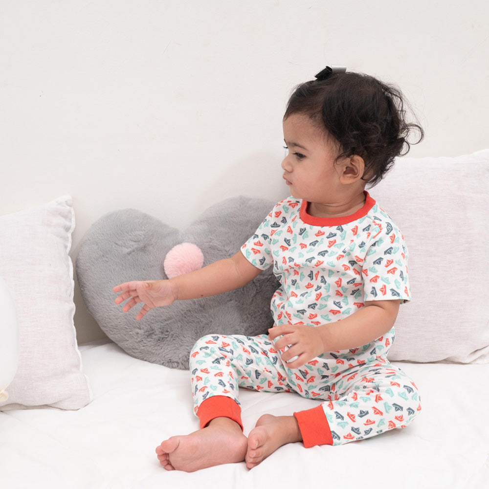 Certified Organic Cotton Half Sleeve Lounge Nightsuit PJ Set - Paper Boats