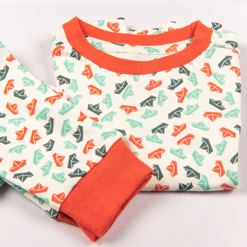 Certified Organic Cotton Half Sleeve Lounge Nightsuit PJ Set - Paper Boats