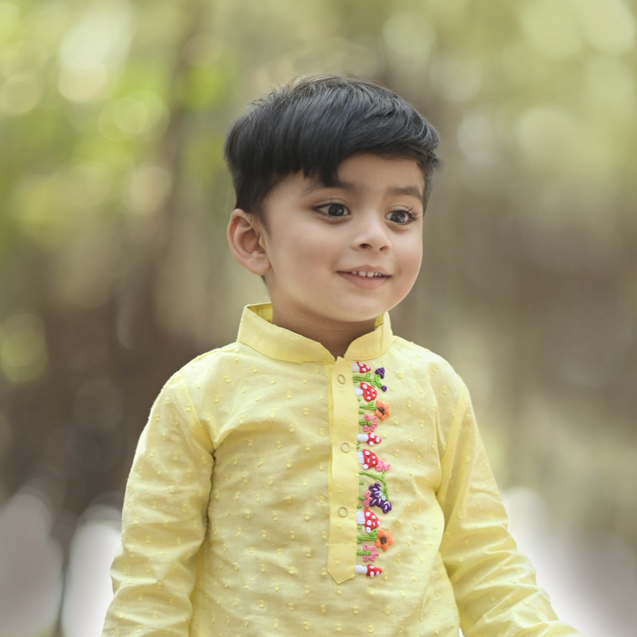 Organic Cotton Embroidered Kurta paired with Pajama Pants - Mushroom Cluster