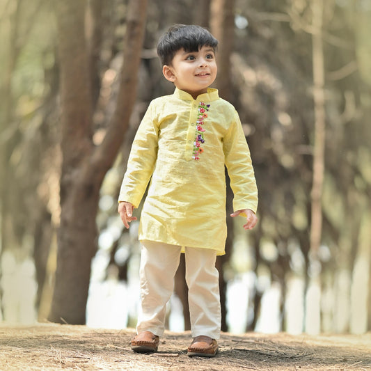 Organic Cotton Embroidered Kurta paired with Pajama Pants - Mushroom Cluster
