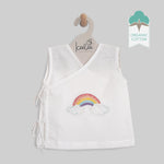 Organic Cotton Sleeveless Hand Embroidered Baby White Jabla - Rainbow