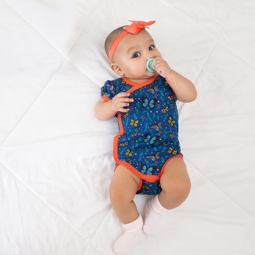 Organic Cotton Half Sleeve Kimono Onesie Romper - Butterfly Garden
