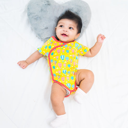 Organic Cotton Half Sleeve Kimono Onesie Romper - Hot Air Balloons