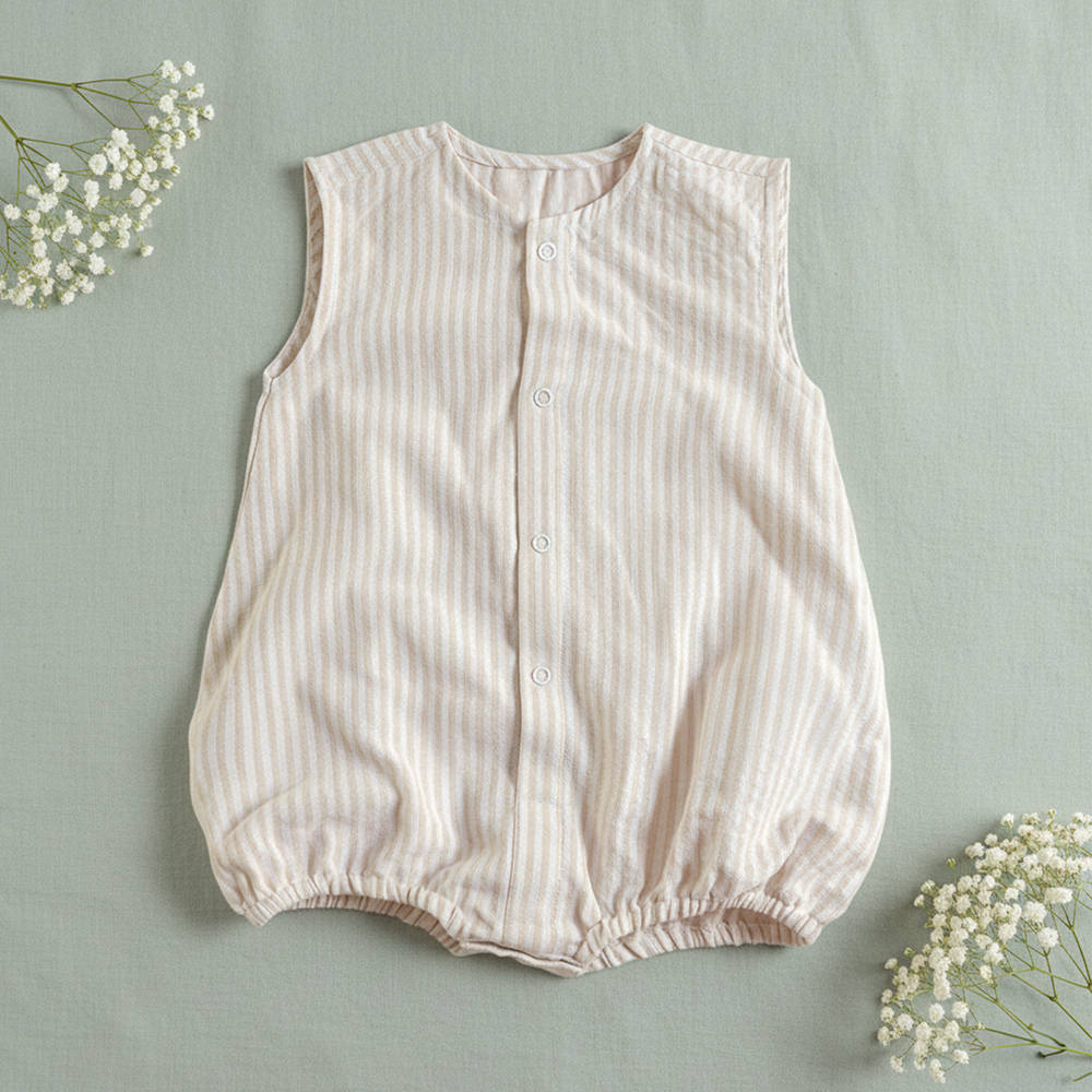 Unisex Baby Beige and White Striped Romper