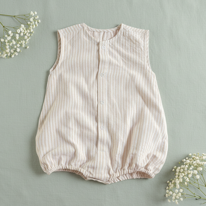Beige and White Striped Romper