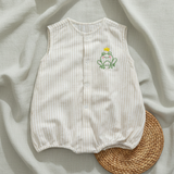 Baby Boy Embroidered Beige and White Romper - Frog the Prince
