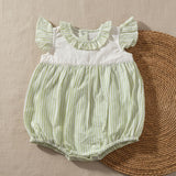 Baby Girl Green and White Romper with Flutter Sleeves