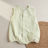Unisex Baby Green and White Striped Romper