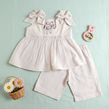 Girls Embroidered Beige and White Coord Set - Birdie with Flowers