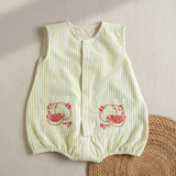 Baby Boy Embroidered Green and White Romper with Pockets - Pomegranates