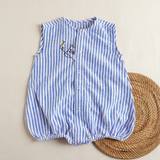 Baby Boy Embroidered Blue and White Romper - Peek-A-Bear