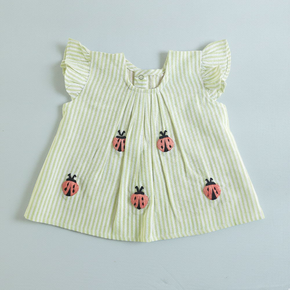 Girls Embroidered Green and White Coord Set - Lady Bugs