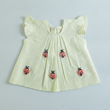 Girls Embroidered Green and White Coord Set - Lady Bugs