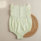 Baby Girl Embroidered Green and White Romper with Ruffles - Flower Vase