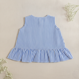 Girls Embroidered Blue and White Coord Set - Hibiscus