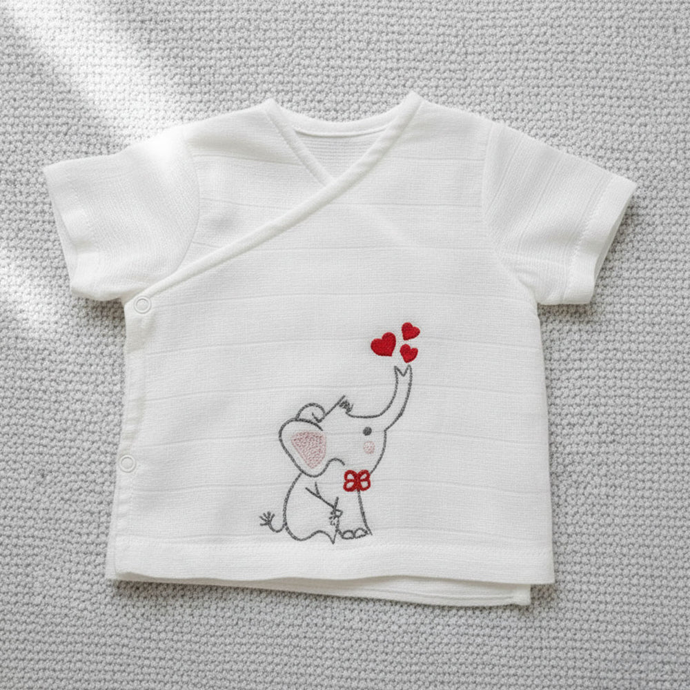 Baby Boy Embroidered White Jabla, Diaper Shorts & Accessories Set - Lil Elephant