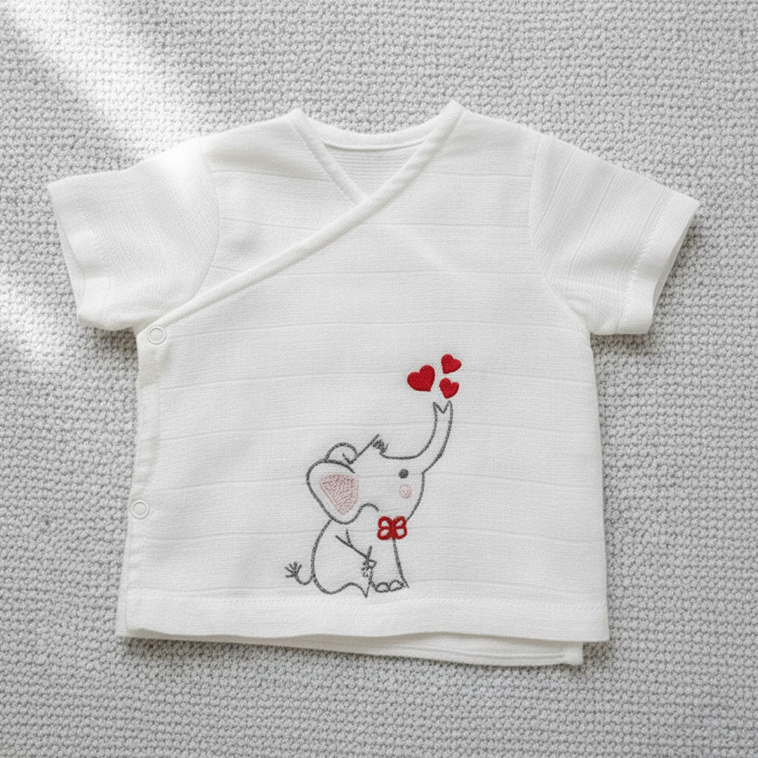 Embroidered White Co-ords & Accessories Set for Baby Boy - Lil Elephant