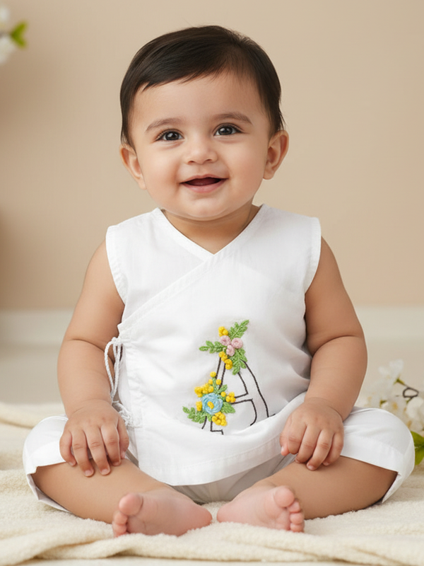 Unisex Baby Embroidered White Jabla - Your Baby's Initial