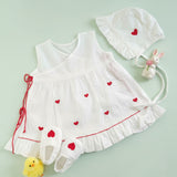 Embroidered White Dress and Accessories Set - Red Heart