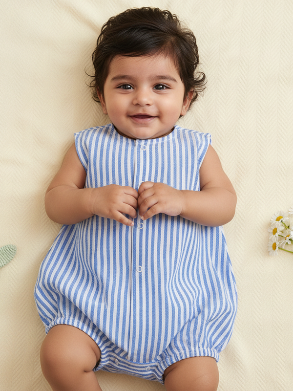 Unisex Baby Blue and White Striped Romper