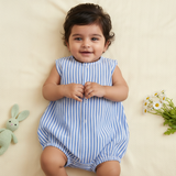 Unisex Baby Blue and White Striped Romper
