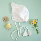 Solid Baby Bonnet with Ruffles - White