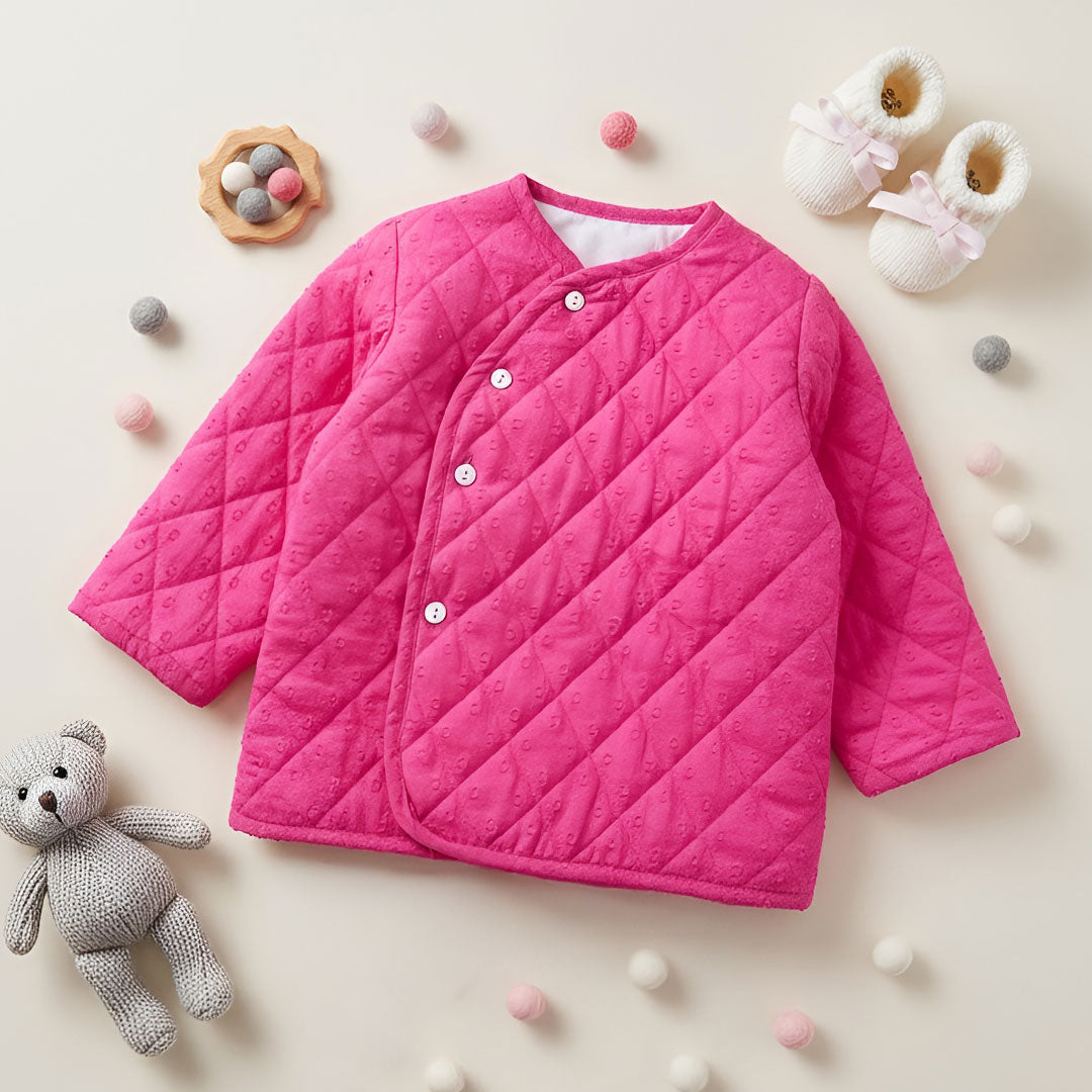 Keebee Organic Cotton Hot Pink Button Up Quilted Jacket