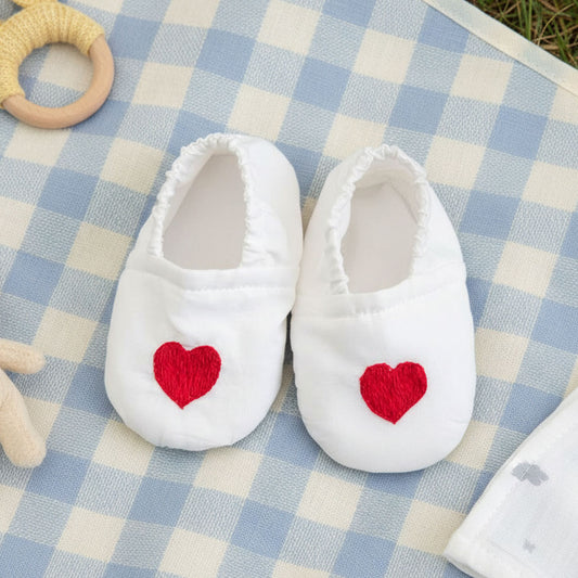Keebee Organic Cotton Embroidered White Baby Shoes - Heart